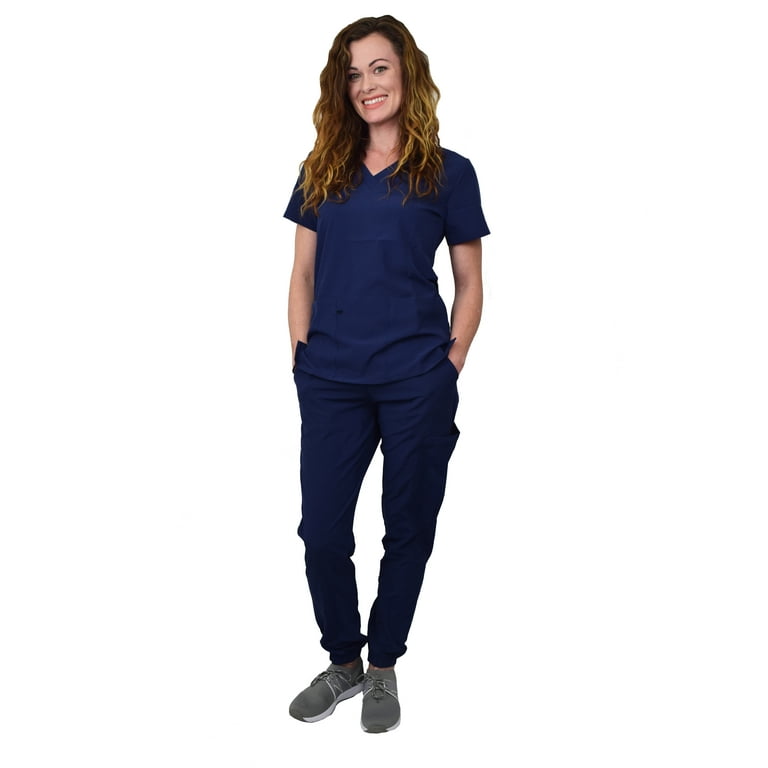 Green Town Scrubs for Women Scrub Set - Jogger Pant and V-Neck Top, 6  Pockets, Easy Care Uniforms, Solids and Prints Uniforms