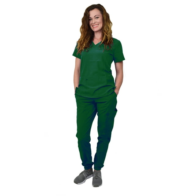 Green Town Scrubs for Women Scrub Set Jogger Pant and VNeck Top, 6