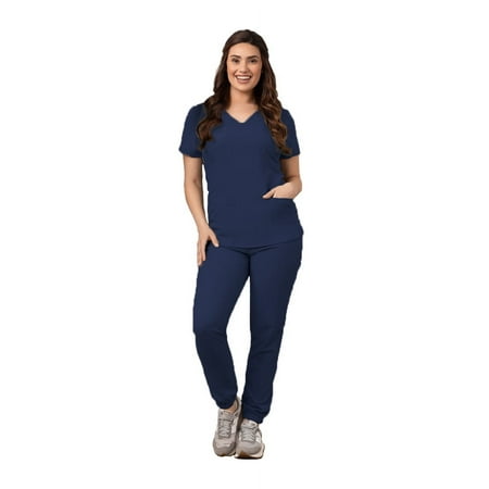 Green Town Scrubs for Women Scrub Set - Jogger Pant and V-Neck Top, 6 Pockets, Easy Care Uniforms