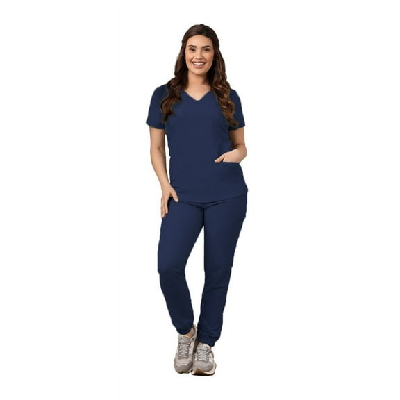 Green Town Scrubs for Women Scrub Set - Jogger Pant and V-Neck Top, 6 Pockets, Easy Care Uniforms