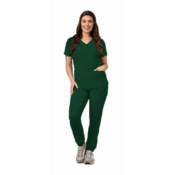 Green Town Scrubs for Women Scrub Set - Jogger Pant and V-Neck Top, 6 Pockets, Easy Care Uniforms