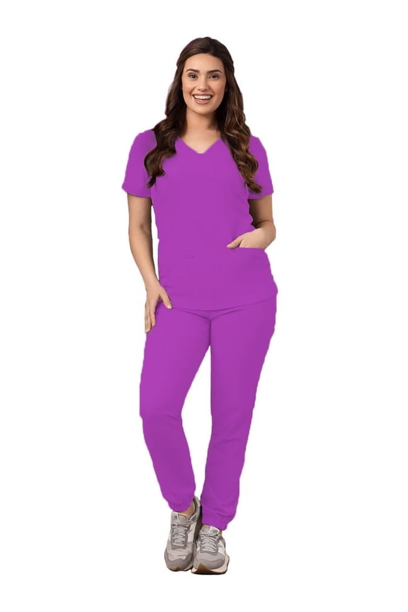 Scrubs for Women Scrub Set - Jogger Pant and V-Neck Top, 6 Pockets, Easy Care Uniforms