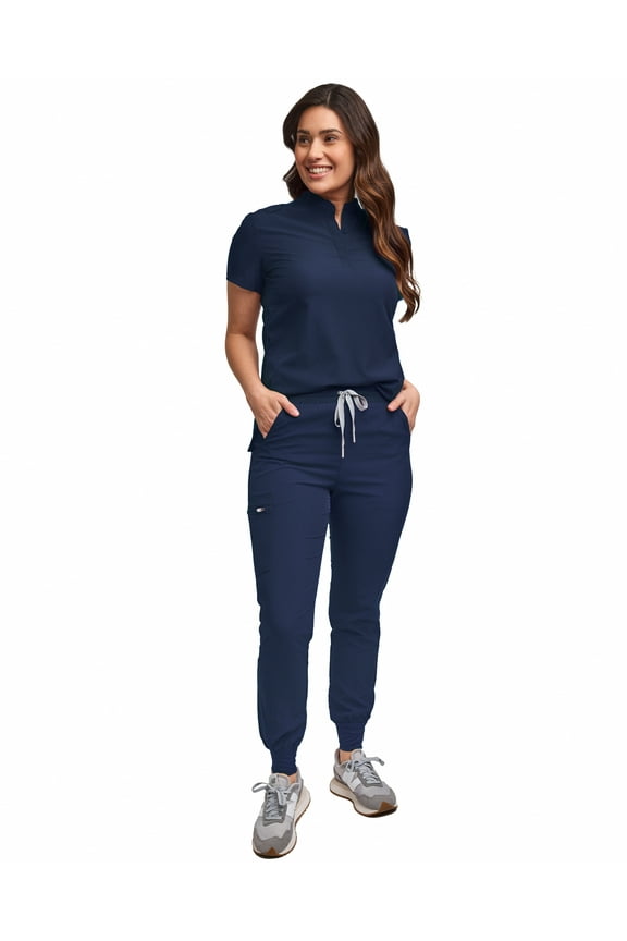 Scrubs for Women Scrub Set - Slim Fit Jogger Pant and Mandarin Collar Tuck-In Top, Easy Care Uniform
