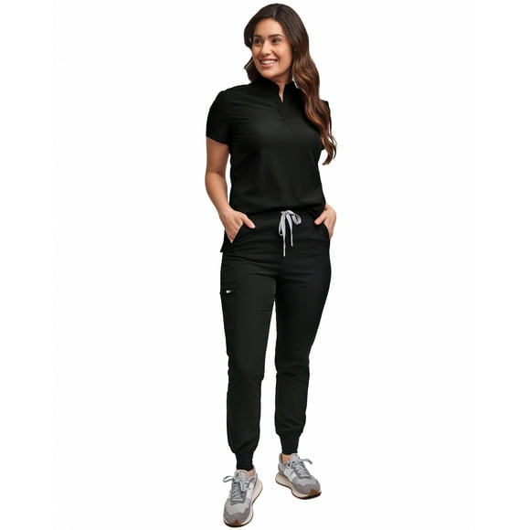 Scrubs for Women Scrub Set - Slim Fit Jogger Pant and Mandarin Collar Tuck-In Top, Easy Care Uniform