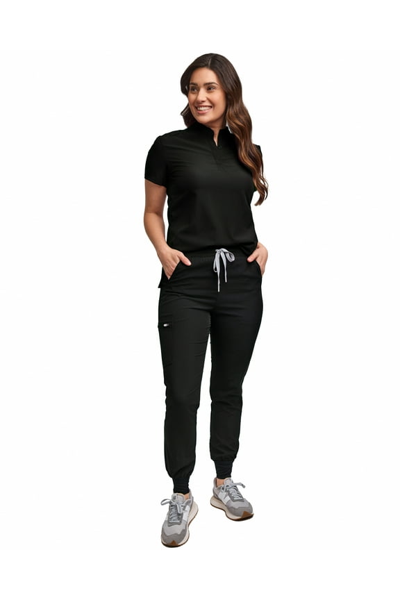 Scrubs for Women Scrub Set - Slim Fit Jogger Pant and Mandarin Collar Tuck-In Top, Easy Care Uniform
