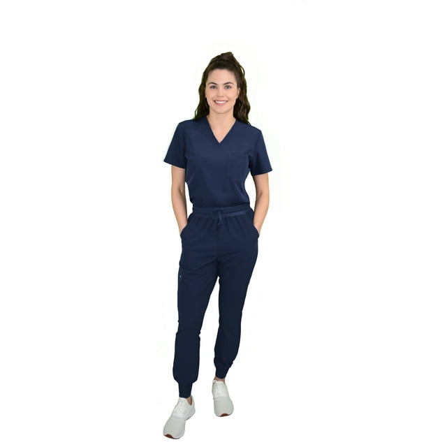 Green Town Scrubs for Women Scrub Set Slim Fit Jogger Pant and Tuck