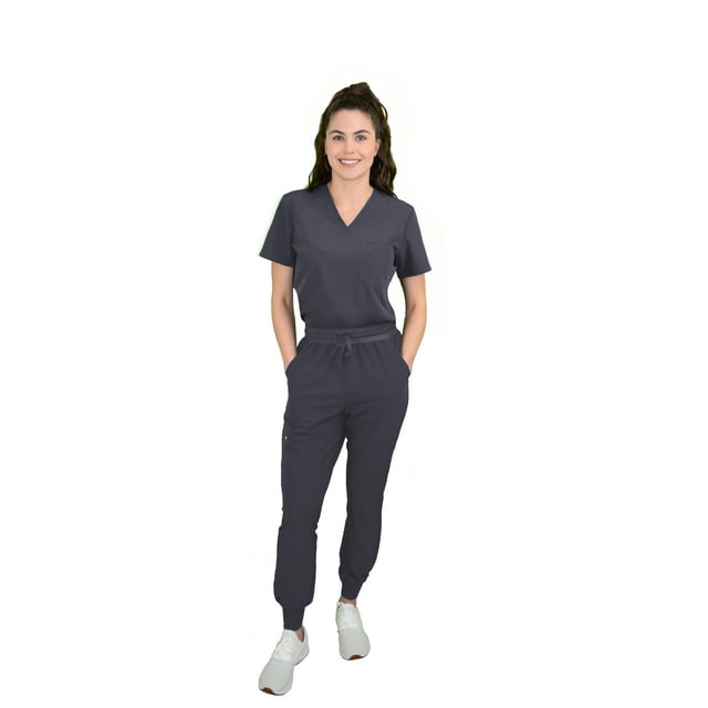 Green Town Scrubs for Women Scrub Set Slim Fit Jogger Pant and Tuck