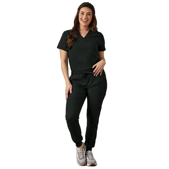 Green Town Scrubs for Women Scrub Set - Slim Fit Jogger Pant and Tuck-In V-Neck Top, 5 Pockets, Easy Care Uniform