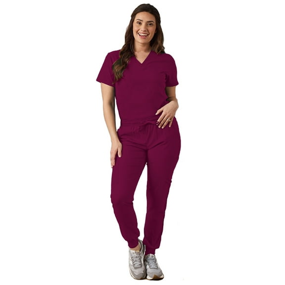 Green Town Scrubs for Women Scrub Set - Slim Fit Jogger Pant and Tuck-In V-Neck Top, 5 Pockets, Easy Care Uniform