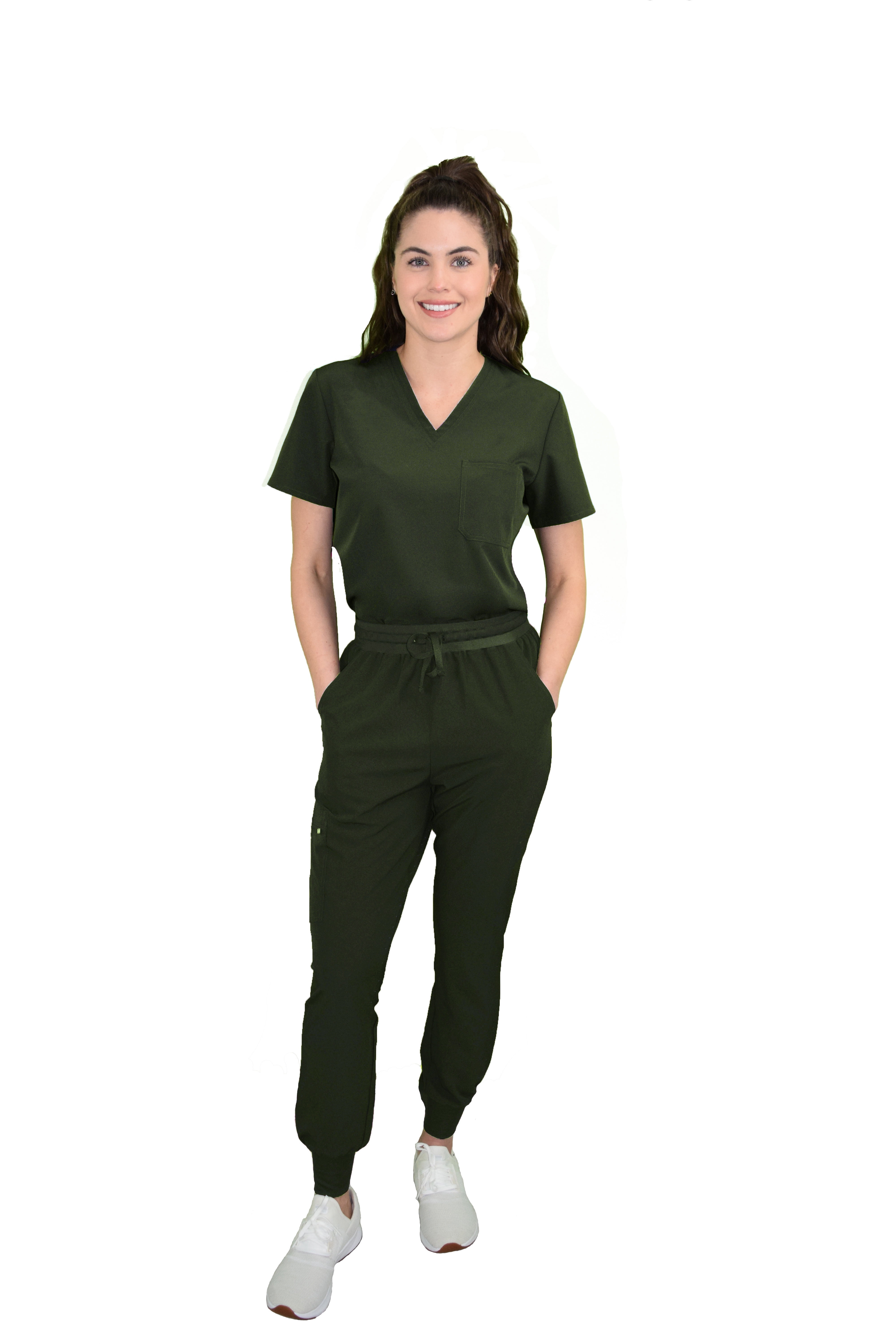 Green Town Scrubs for Women Scrub Set Slim Fit Jogger Pant and Tuck