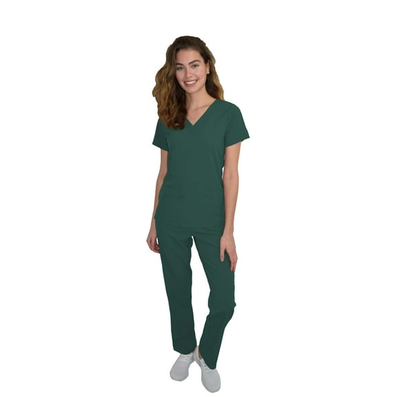 Green Town Scrubs for Women Scrub Set - V-Neck Top and Straight Leg Pant, 5 Pockets, Easy Care, Solids and Prints Uniforms