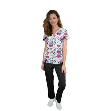 Green Town Scrubs for Women Scrub Set - V-Neck Top and Straight Leg Pant, 5 Pockets, Easy Care, Solids and Prints Uniforms