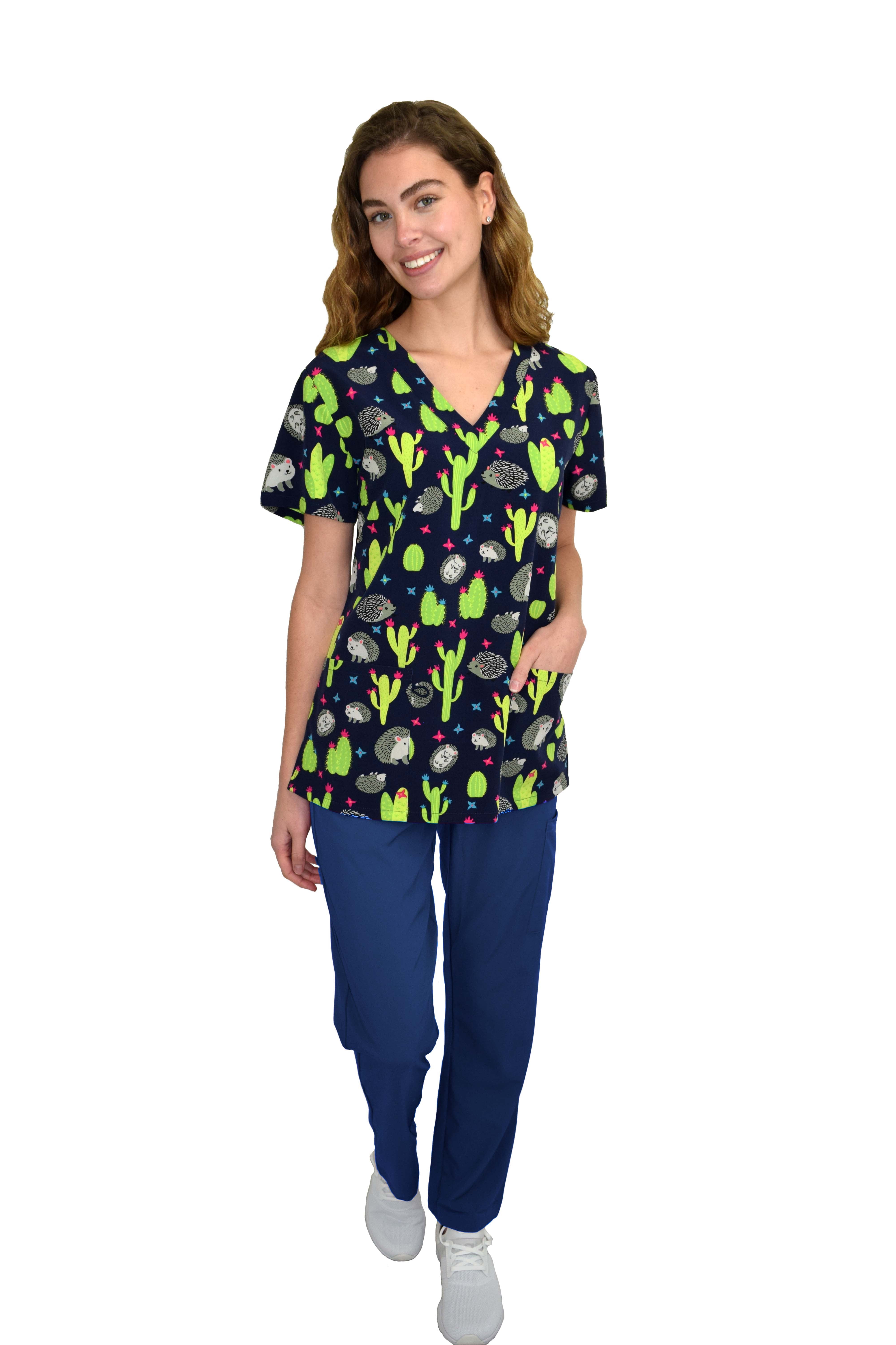 Nursing Scrubs 5x Print Scrub Tops Green Town Scrubs For Women