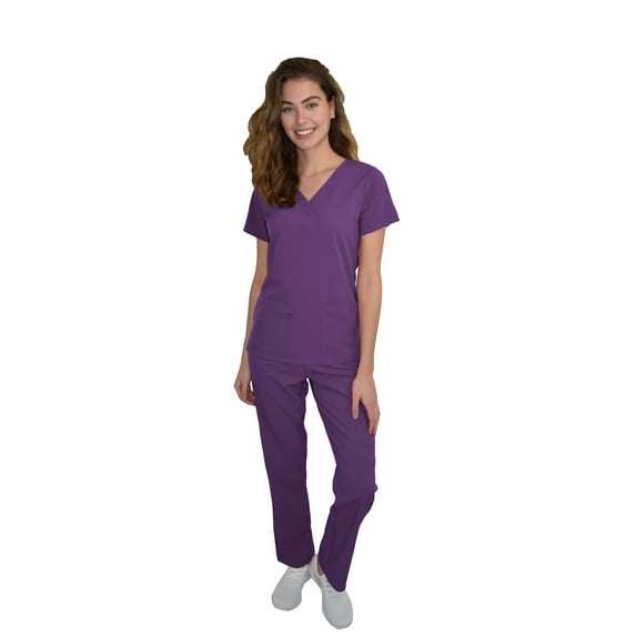 Green Town Scrubs for Women Scrub Set - V-Neck Top and Straight Leg Pant, 5 Pockets, Easy Care, Solids and Prints Uniforms