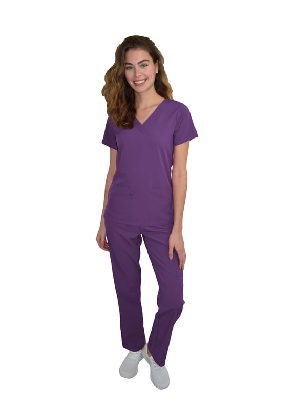 Scrubs for Women Scrub Set - V-Neck Top and Straight Leg Pant, 5 Pockets, Easy Care, Solids and Prints Uniforms