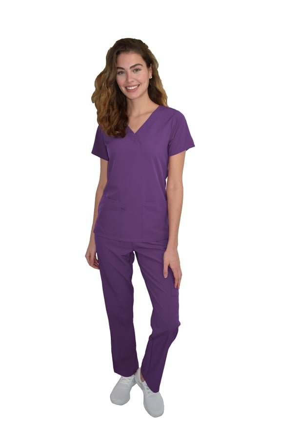 Scrubs for Women Scrub Set - V-Neck Top and Straight Leg Pant, 5 Pockets, Easy Care, Solids and Prints Uniforms