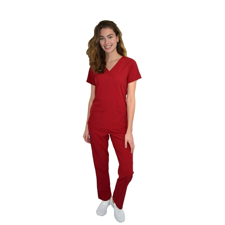 Green Town Scrubs for Women Scrub Set - Jogger Pant and V-Neck Top, 6  Pockets, Easy Care Uniforms, Solids and Prints Uniforms 