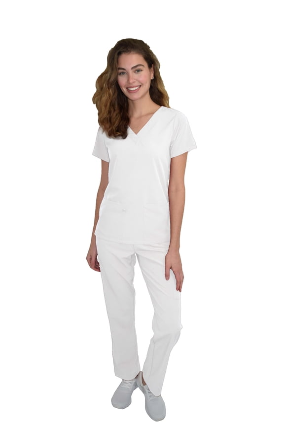 Scrubs for Women Scrub Set - V-Neck Top and Straight Leg Pant, 5 Pockets, Easy Care, Solids and Prints Uniforms