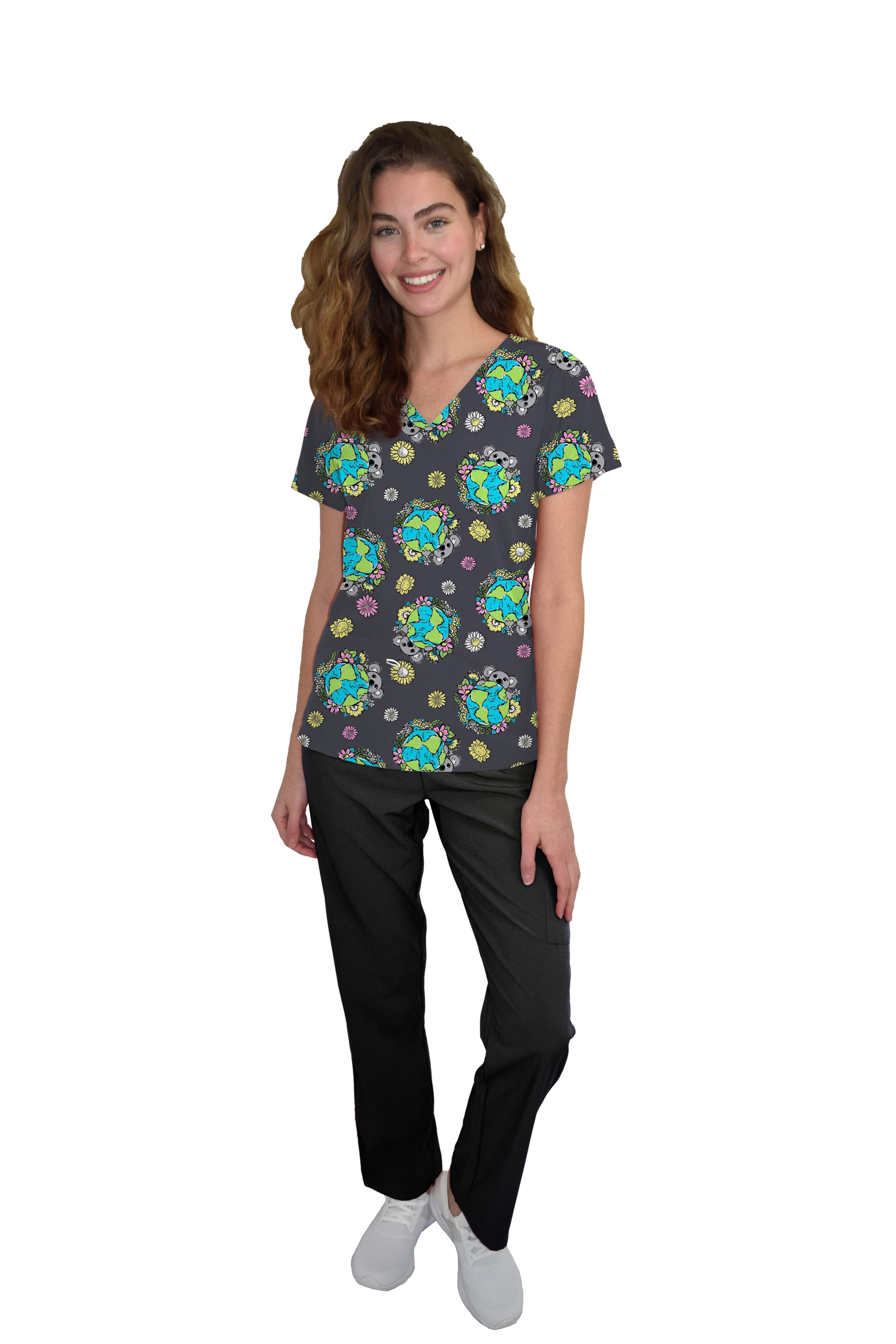 Green Town Scrubs for Women Scrub Set VNeck Top and Straight Leg