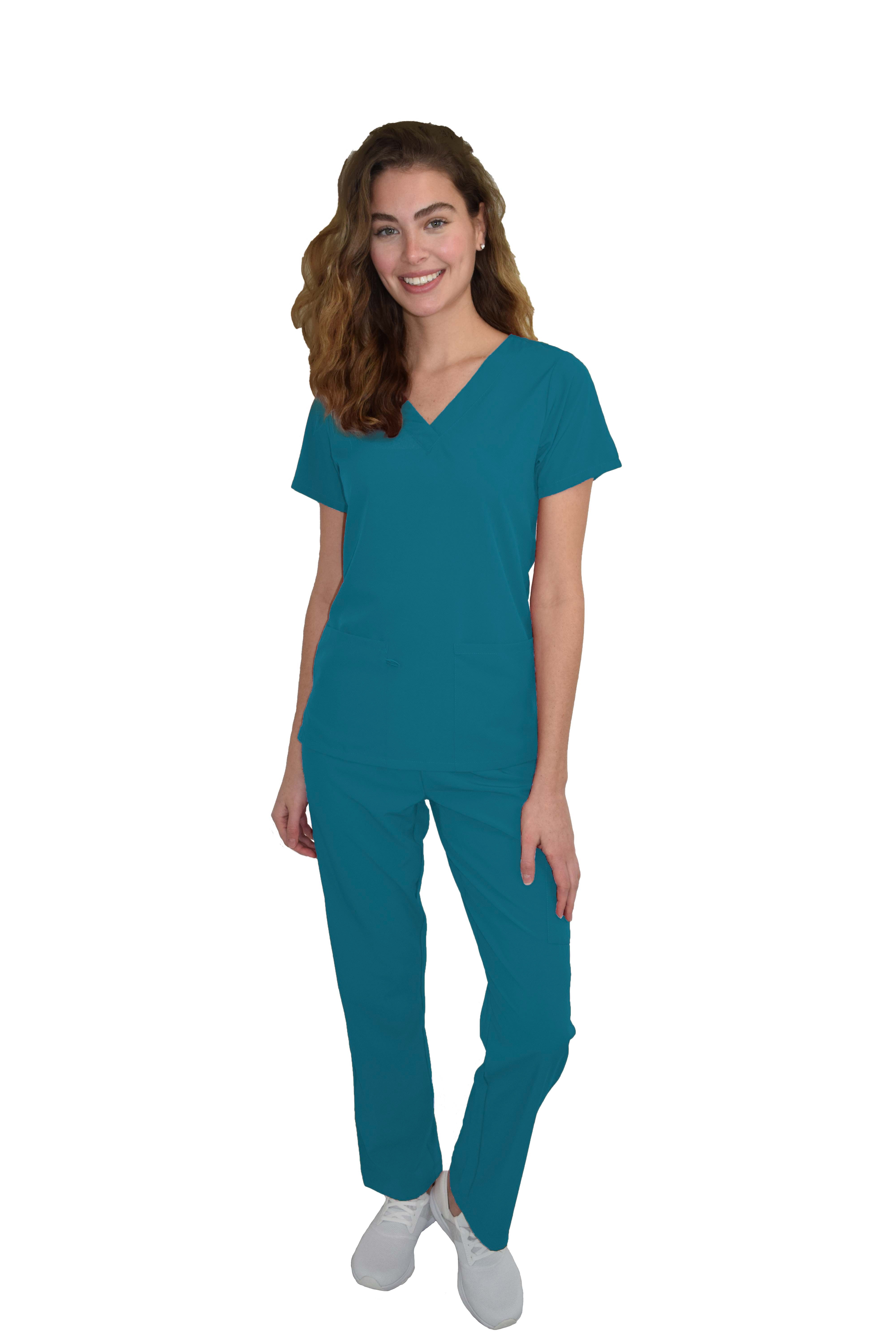 Green Town Scrubs for Women Scrub Set VNeck Top and Straight Leg