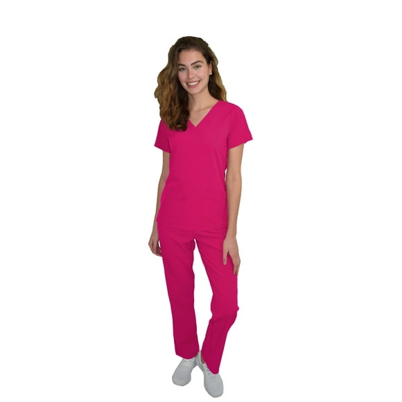 Scrubs for Women Scrub Set - V-Neck Top and Straight Leg Pant, 5 Pockets, Easy Care, Solids and Prints Uniforms