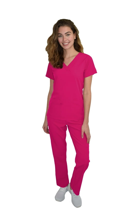 Scrubs for Women Scrub Set - V-Neck Top and Straight Leg Pant, 5 Pockets, Easy Care, Solids and Prints Uniforms