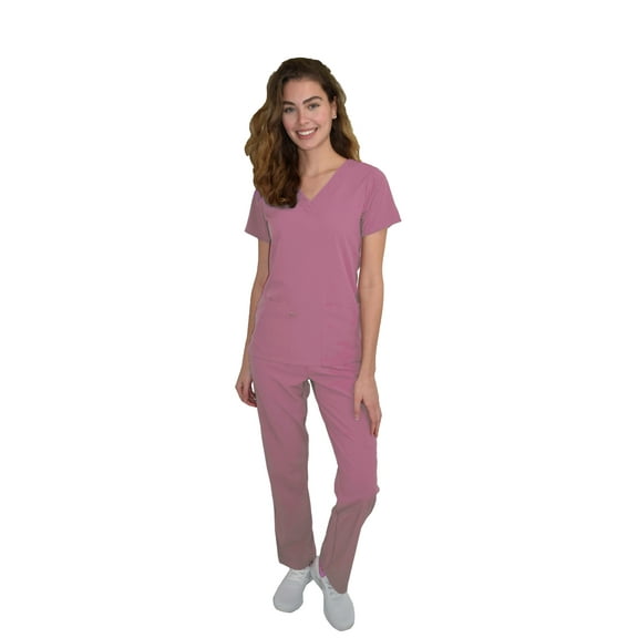 Green Town Scrubs for Women Scrub Set - V-Neck Top and Straight Leg Pant, 5 Pockets, Easy Care, Solids and Prints Uniforms