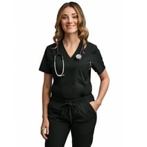 Green Town Scrubs for Women - Tuck-In V-Neck Scrub Top, Stretch Fabric, Lightweight, Easy Care