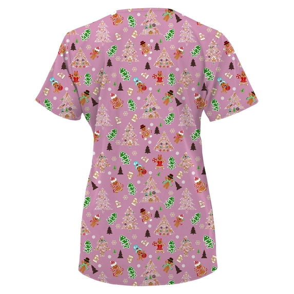 Green Town Scrubs for Women V-Neck Scrub Top - Christmas Thanksgiving Halloween Holiday Prints