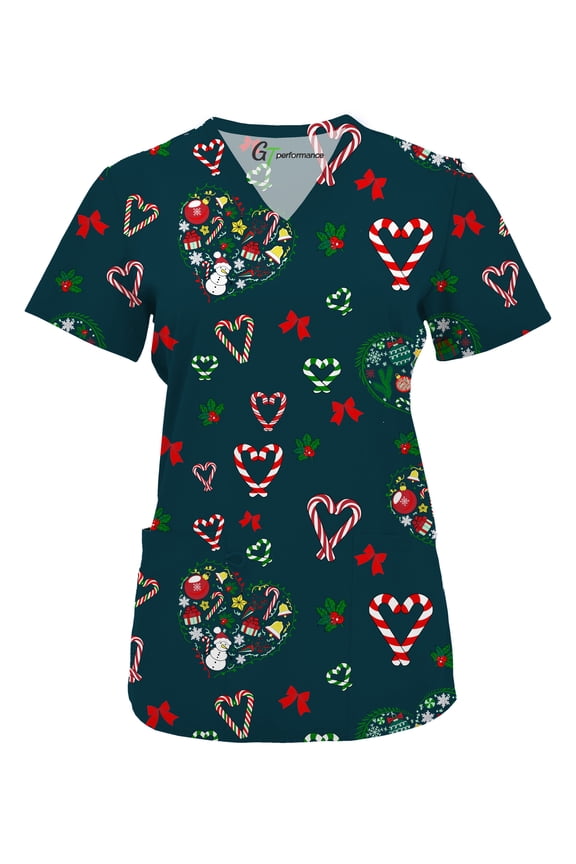 Scrubs for Women V-Neck Scrub Top - Christmas Thanksgiving Halloween Holiday Prints