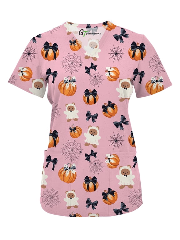 Scrubs for Women V-Neck Scrub Top - Christmas Thanksgiving Halloween Holiday Prints