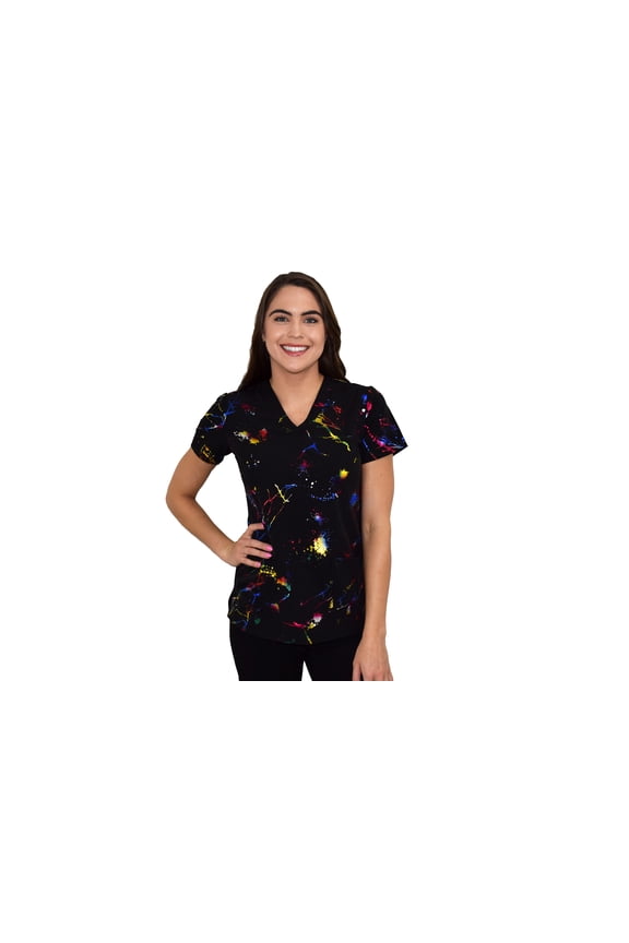 Scrubs for Women V-Neck Scrub Top - Foil Prints, 3 Pockets, Easy Care Uniforms