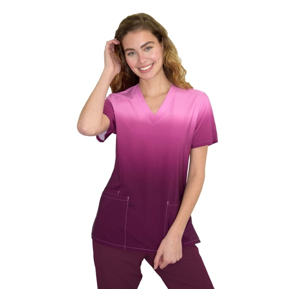 Green Town Scrubs for Women V-Neck Scrub Top - Ombre Prints, 3 Pockets, Easy Care Uniforms
