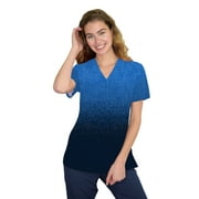 Green Town Scrubs for Women V-Neck Scrub Top - Ombre Prints, 3 Pockets, Easy Care Uniforms