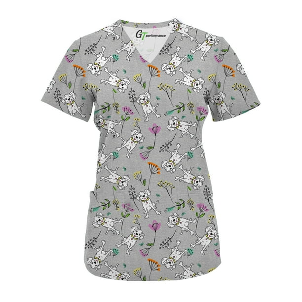 Green Town Scrubs for Women V-Neck Scrub Top Print Tops,