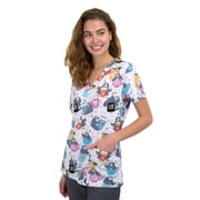 Green Town Scrubs for Women V-Neck Scrub Top - Print Tops, 3 Pockets, Easy Care Uniforms