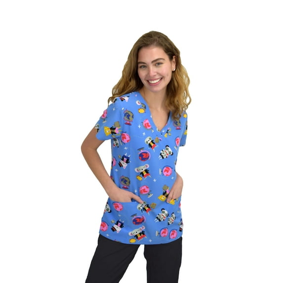 Green Town Scrubs for Women V-Neck Scrub Top - Print Tops, 3 Pockets, Easy Care Uniforms