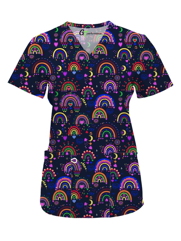 Scrubs for Women V-Neck Scrub Top - Print Tops, 3 Pockets, Easy Care Uniforms