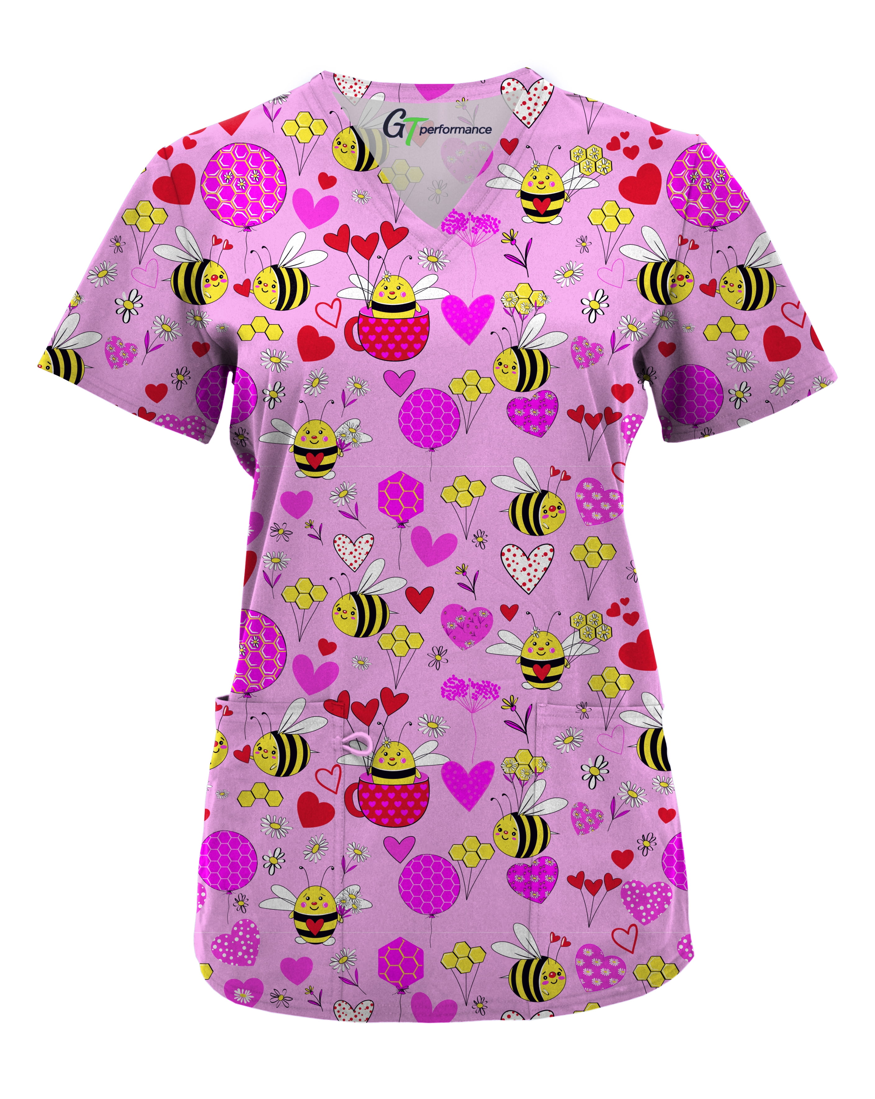 Green Town Scrubs for Women VNeck Scrub Top Print Tops, 3 Pockets