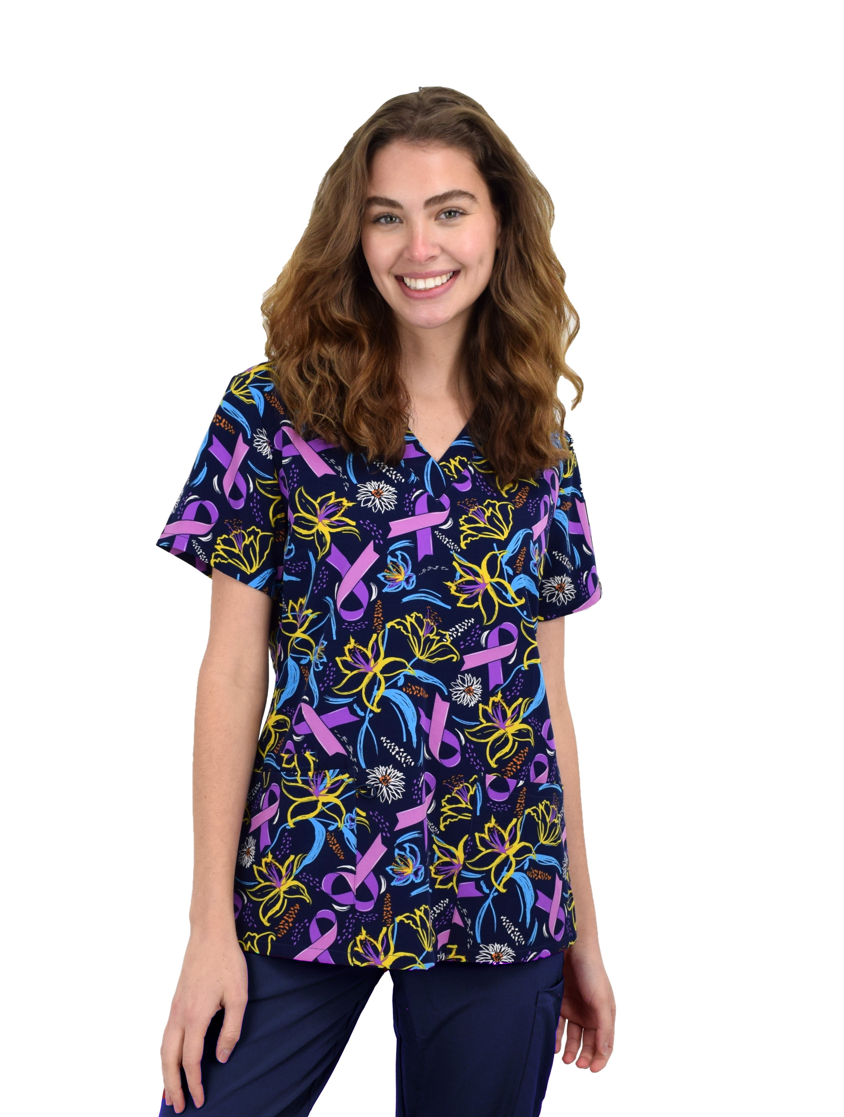 Green Town Scrubs for Women VNeck Scrub Top Print Tops, 3 Pockets