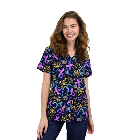 Green Town Scrubs for Women V-Neck Scrub Top - Print Tops, 3 Pockets, Easy Care Uniforms