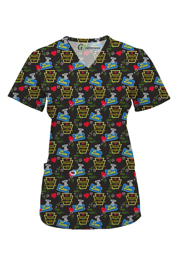 Scrubs for Women V-Neck Scrub Top - State Pride Prints, 3 Pockets, Easy Care Uniforms