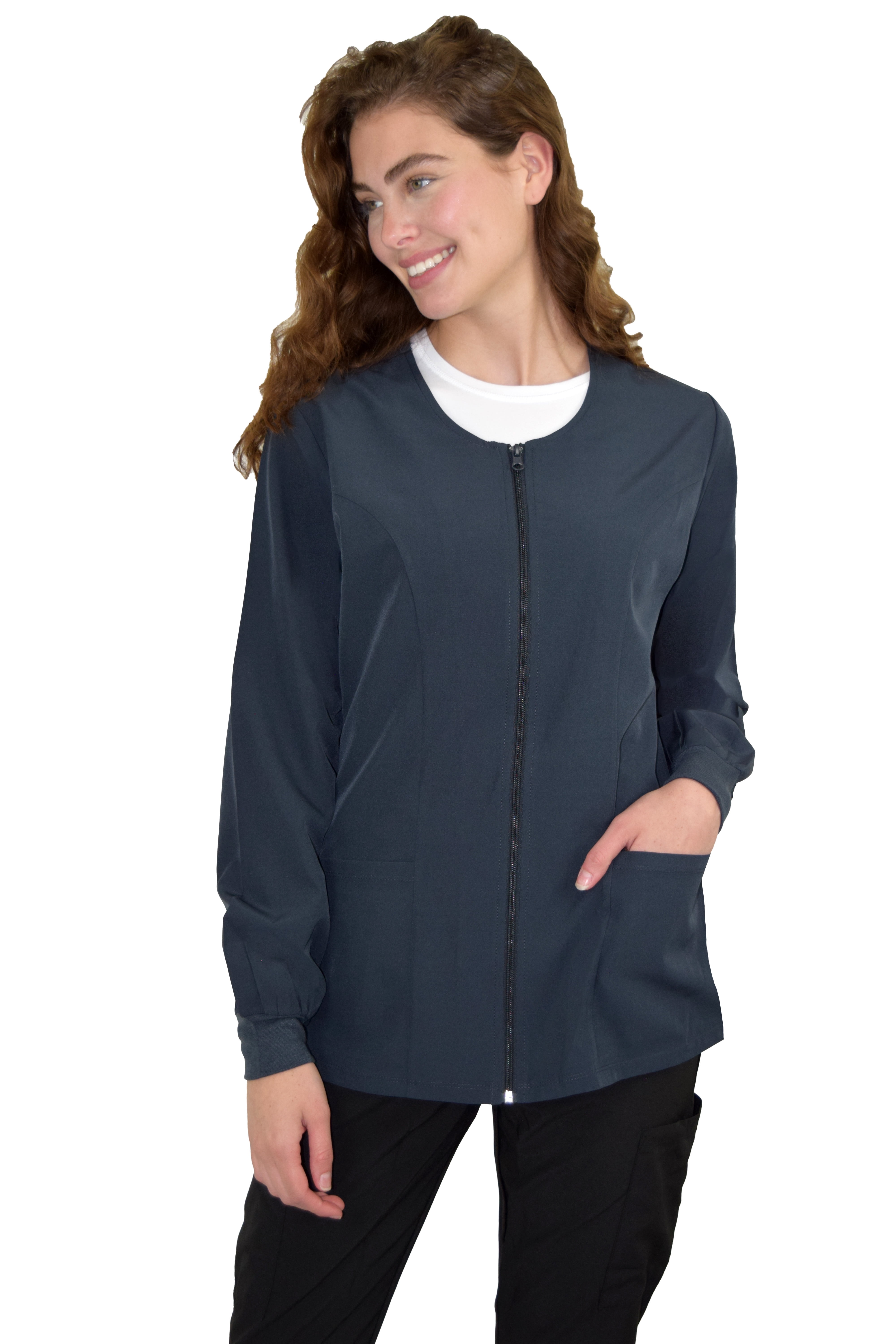 Green Town Scrubs for Women WarmUp Scrub Jacket Zip Front, 3 Pockets