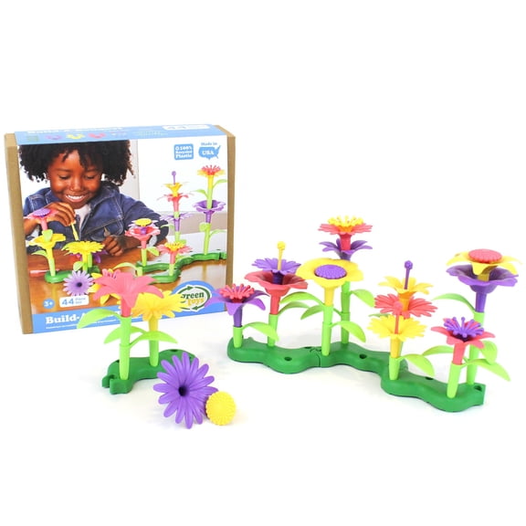 Green Toys: Build-A-Bouquet - 44pc Mix & Match Floral Toy Craft Set, Assemble & Stack, Create Colorful Flower Arrangements, Recycled Material, Kids 3+