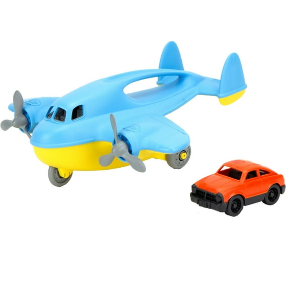 Green Toys: Cargo Plane - Blue & Yellow - Includes Mini Car - Play Vehicle, Opening Cargo Space, Recycled Plastic, Indoor & Outdoor, Kids Ages 3+