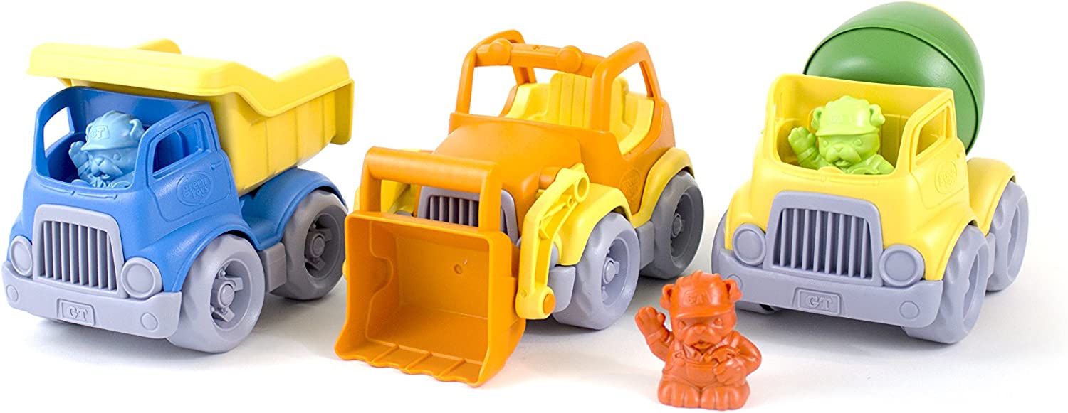 Green Toys Construction Vehicle Set, 3Pack Pretend Play, Motor