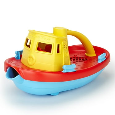 Green Toys: My First Tugboat - Yellow Top - Fun Floating Bathtime Play Toy, Fill & Pour Water, Recycled Plastic, Kids-Toddlers-Baby Ages 6 Months+