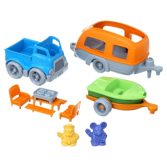 Green Toys RV Camper Set, 10 Piece Play Vehicle Set for Ages 2+
