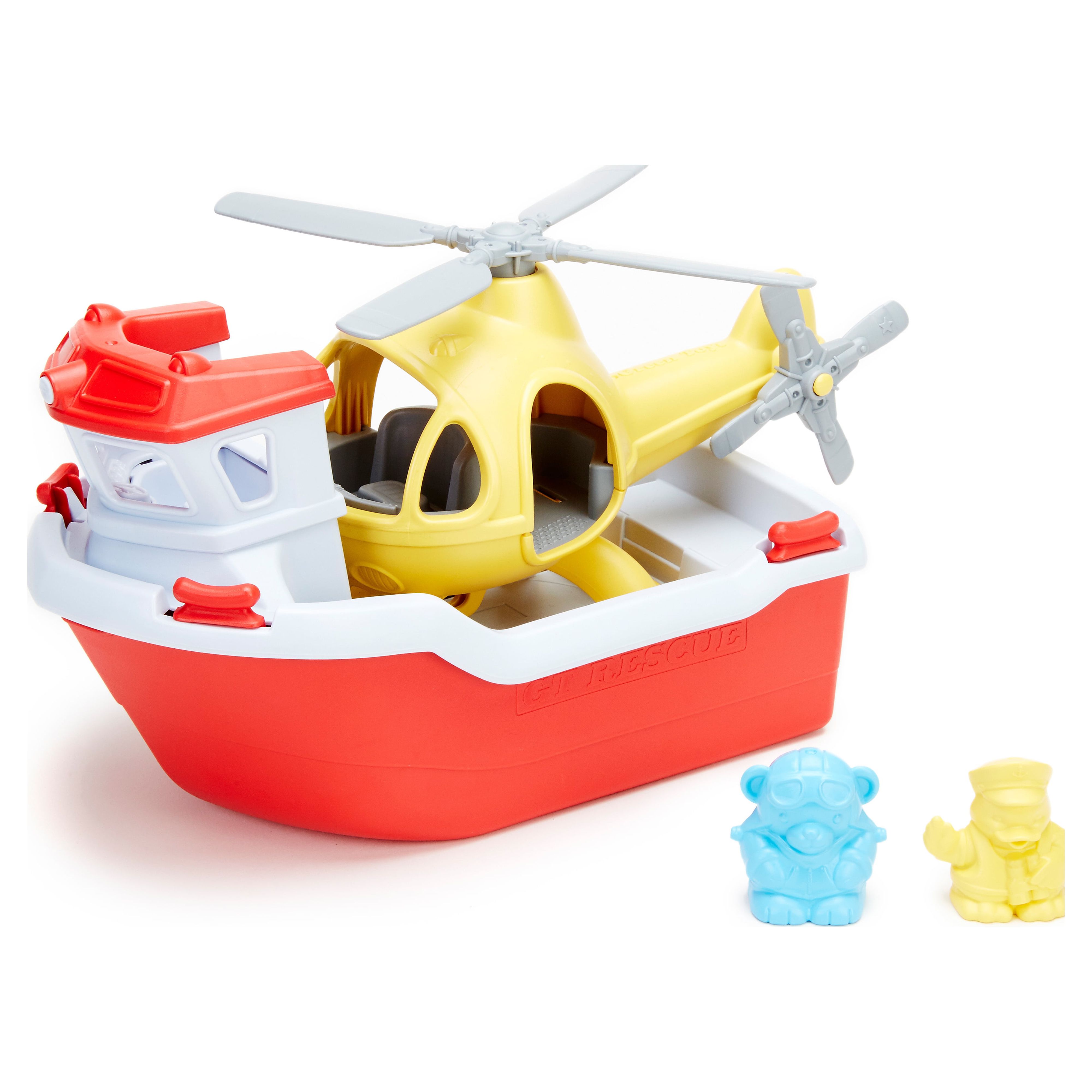 Green Toys Rescue Boat & Helicopter with a Captain Duck and Pilot Bear - image 1 of 10