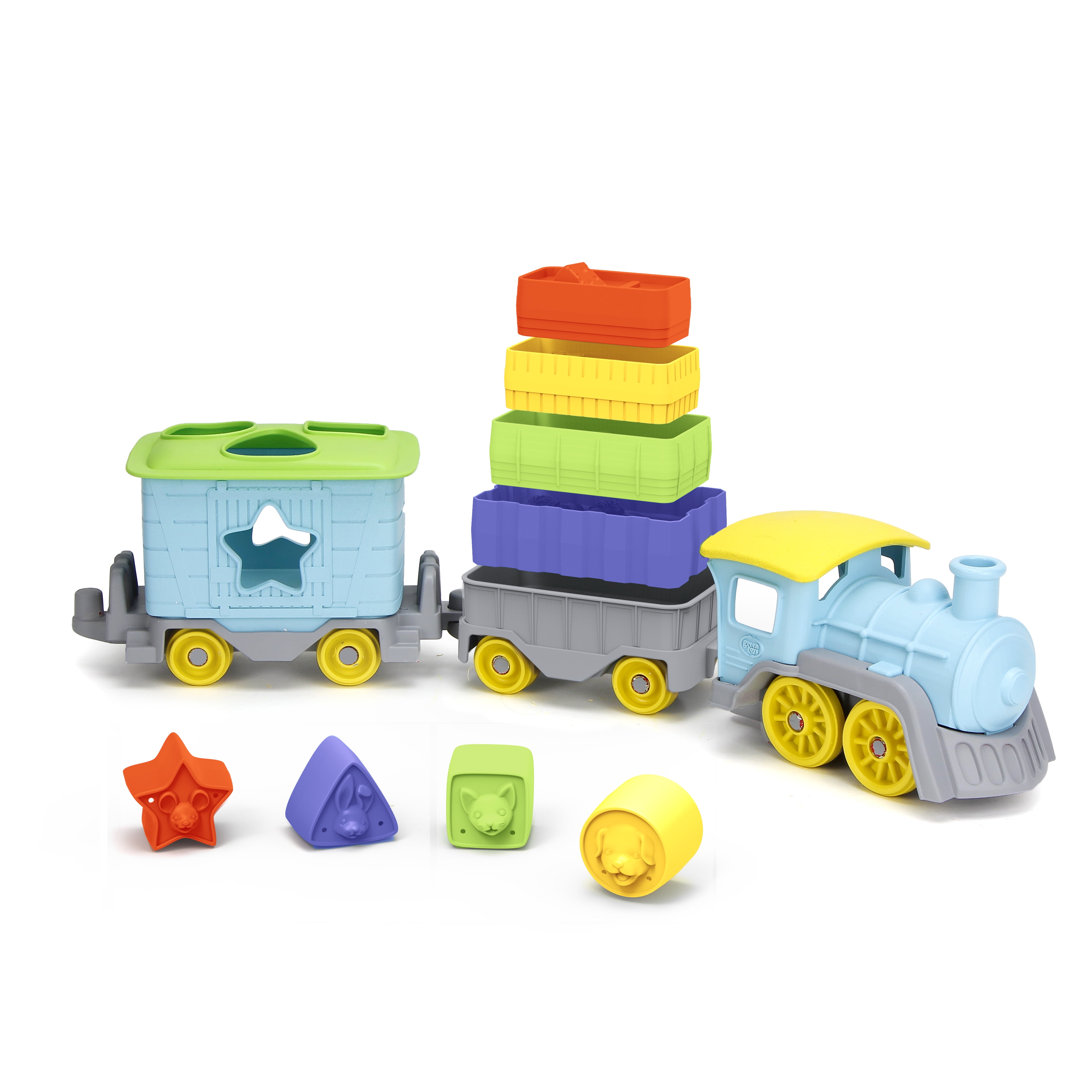 Green Toys Stack and Sort Train, 12-Piece Playset, Shape Sorting